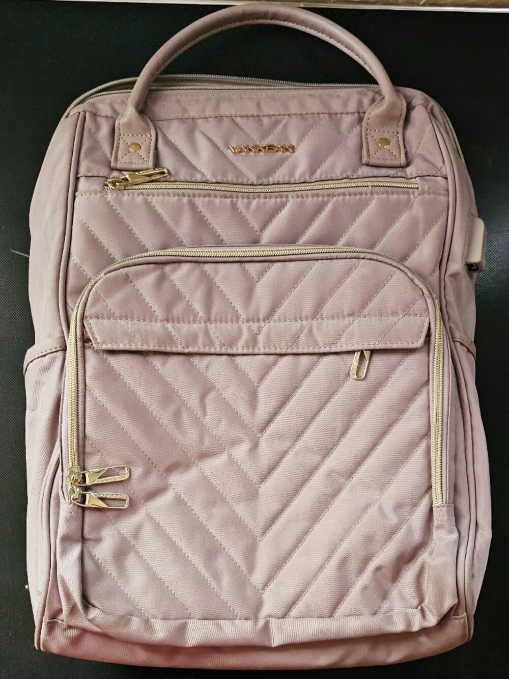VANKEAN Laptop Backpack Quilted Adults Polyester W/Cords Dusty Pink -Grey 17".
